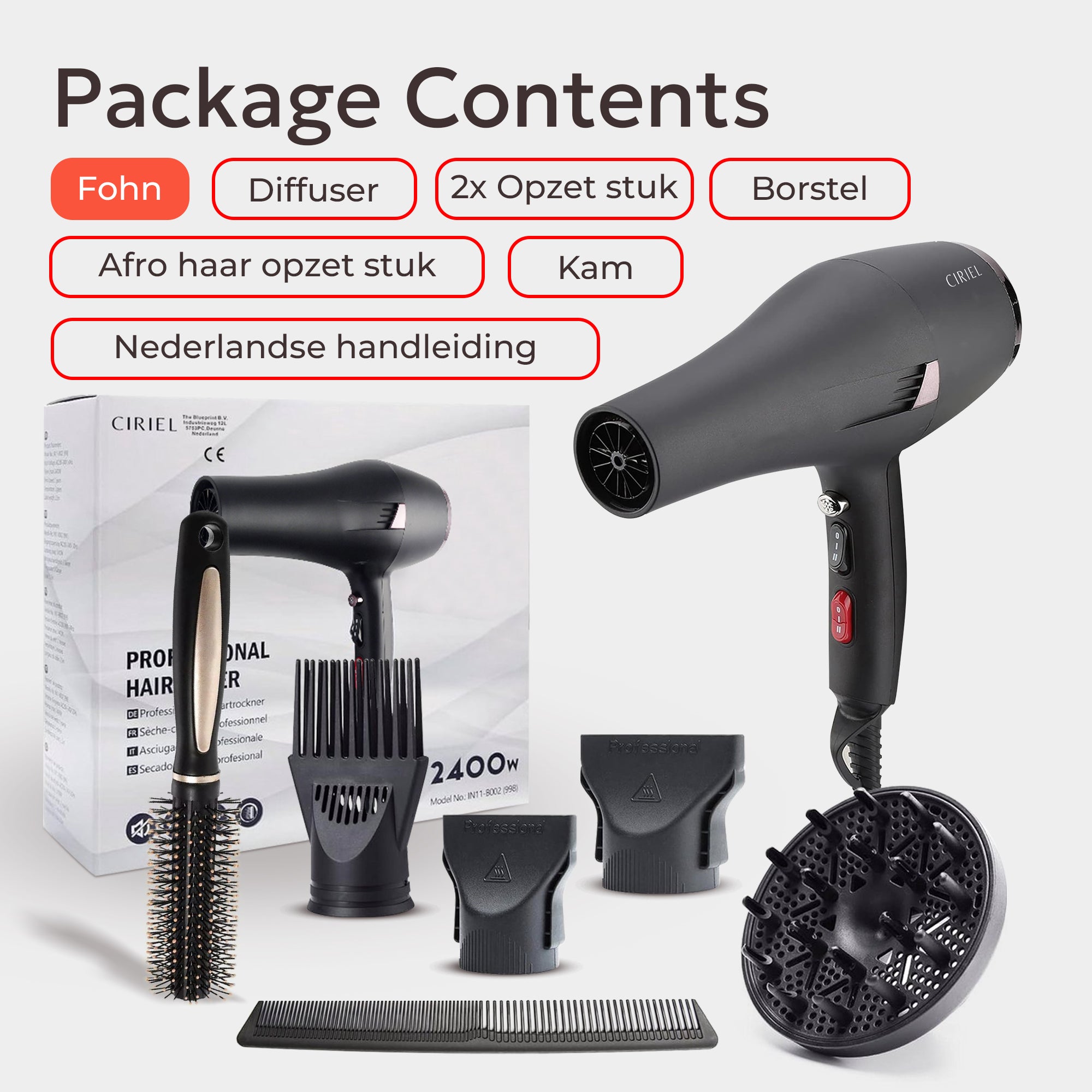 CIRIEL Hairdryer with Diffuser - Ionic Hairdryer